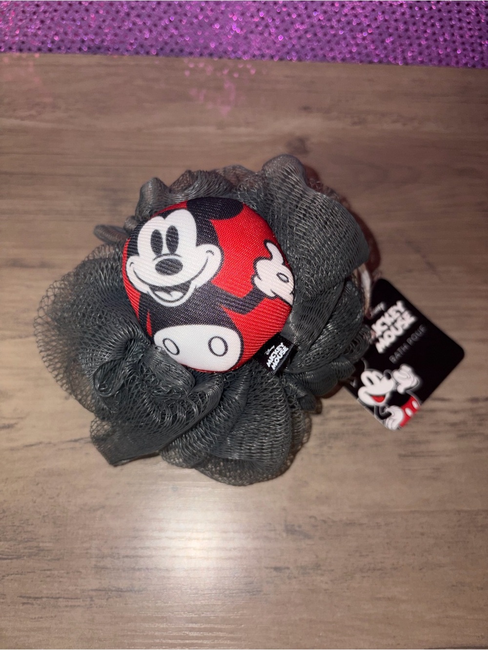 Disney Mickey Mouse Gray Bath Pouf Loofah Shower Sponge NWT